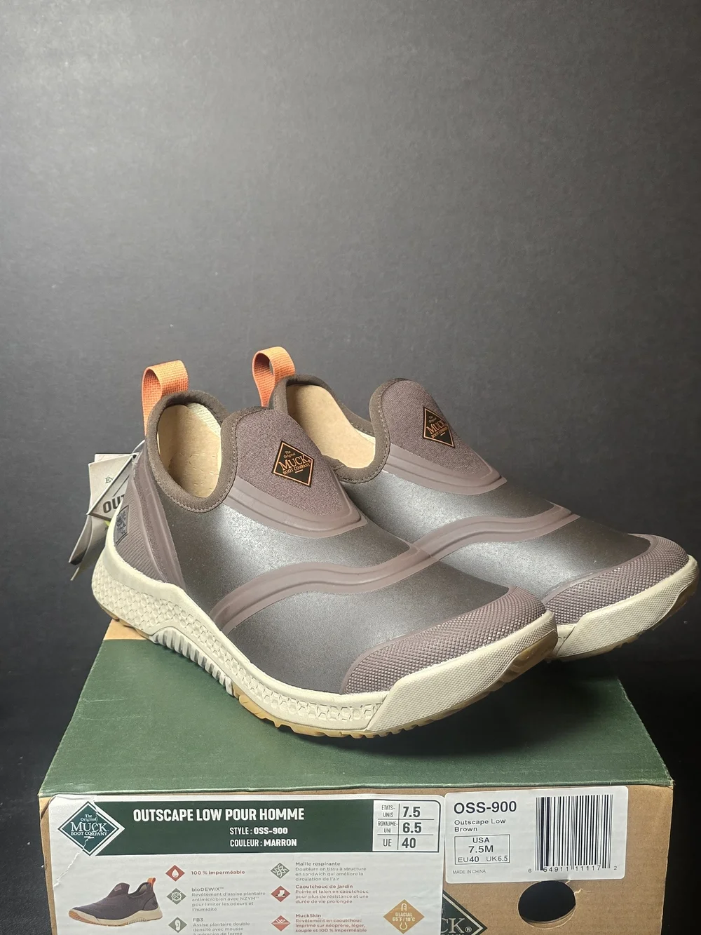 Muck Outscape Low Slip-On — Brown with Orange Pull Tab - Picture 3 of 3
